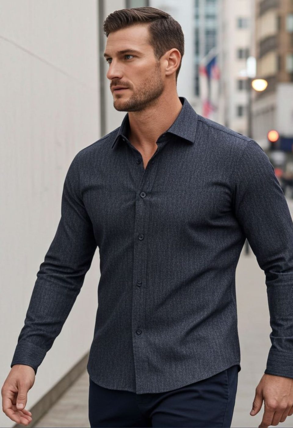 Slim Fit Uzun Kol Desenli Erkek Gömlek 3GMK314110007