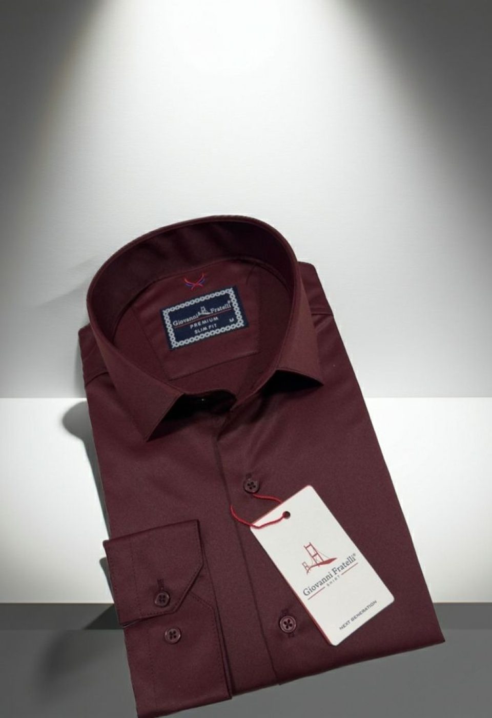 Slim Fit Uzun Kol Düz Renk Rubi Saten Erkek Gömlek 3GMK324201004