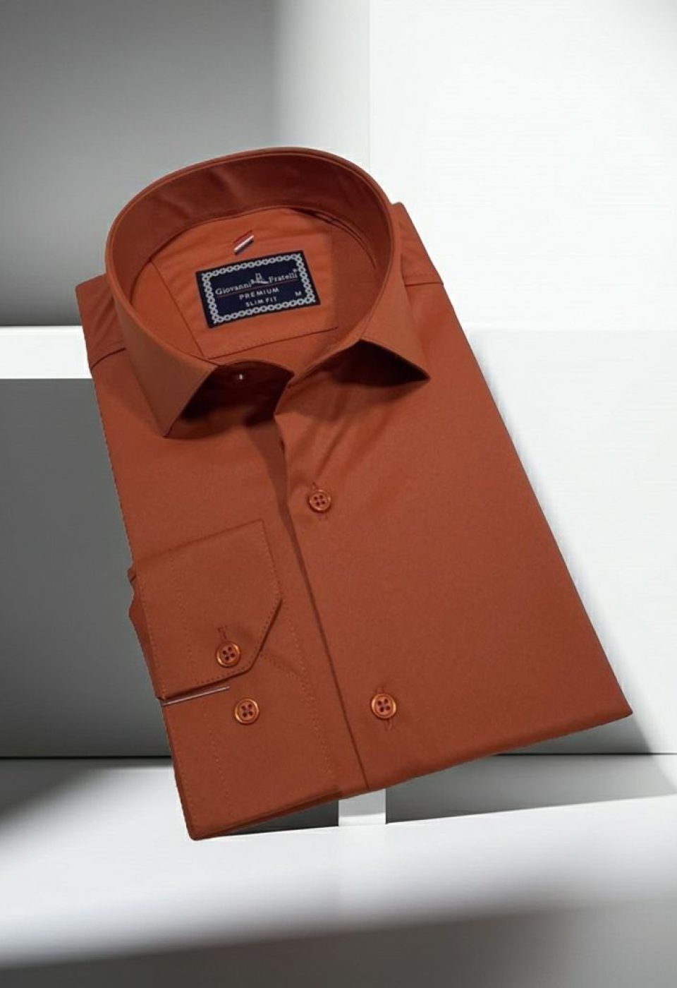 Slim Fit Uzun Kol Düz Renk Rubi Saten Erkek Gömlek 3GMK324201010