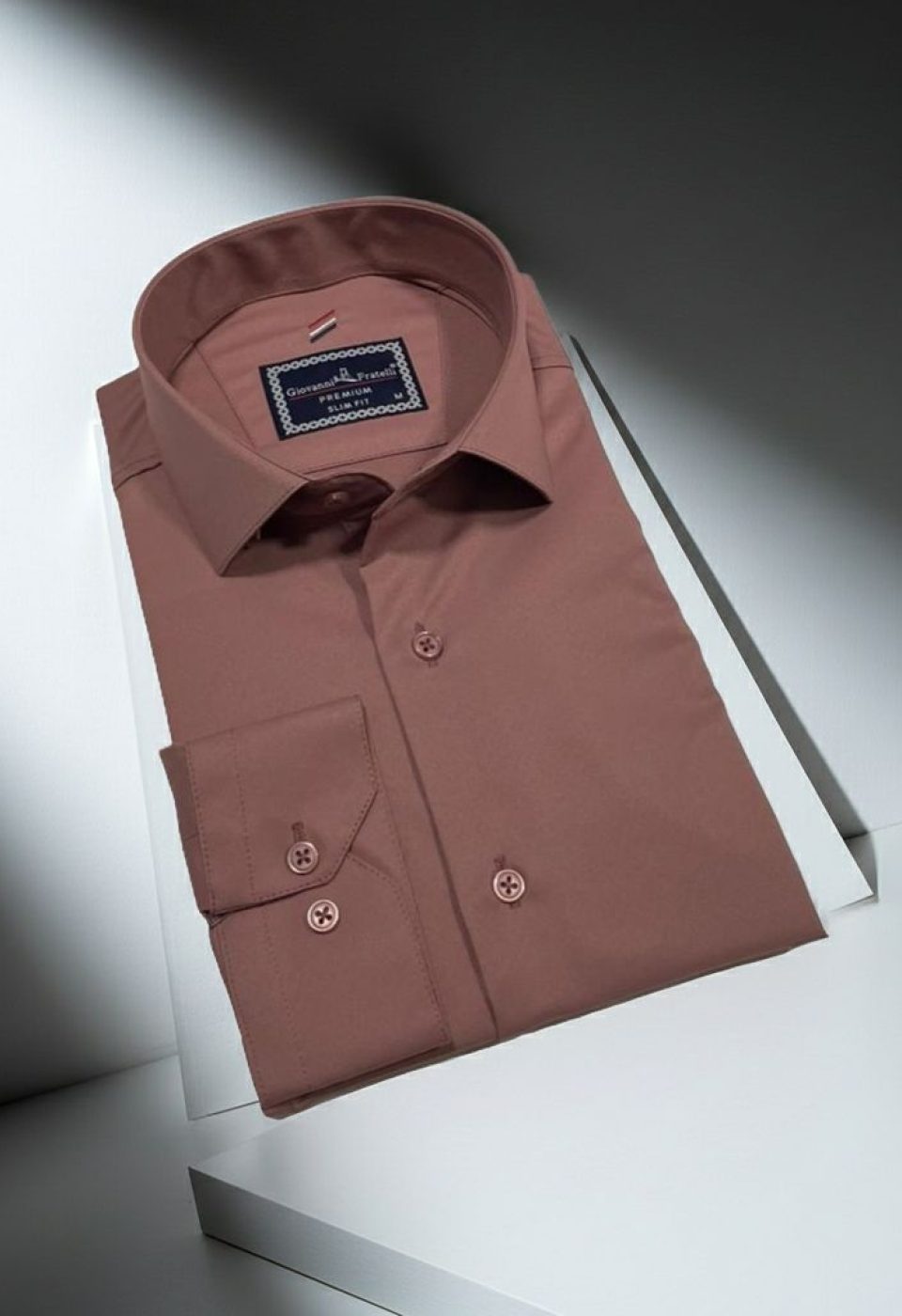 Slim Fit Uzun Kol Düz Renk Rubi Saten Erkek Gömlek 3GMK324201015