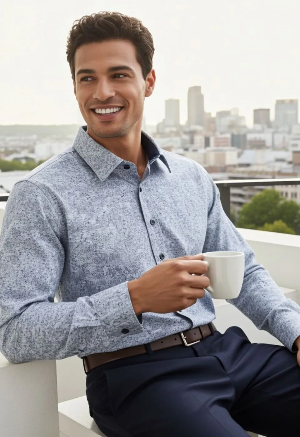 Büyük Beden Slim Fit Uzun Kol Desenli Erkek Gömlek 4GMK325002001