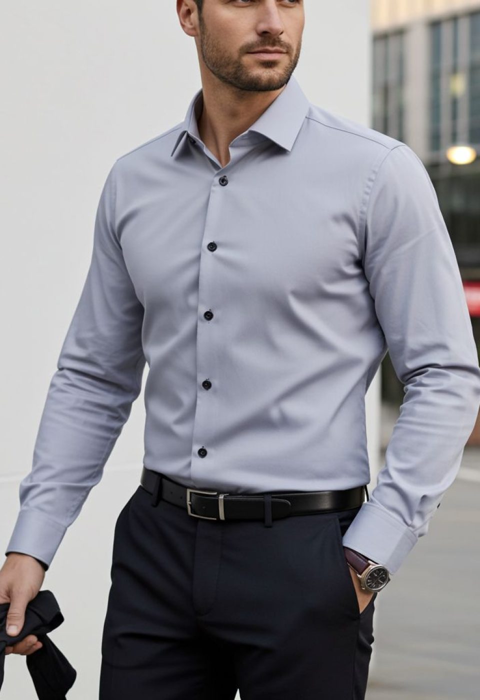 Slim Fit Uzun Kol Düz Renk Saten Erkek Gömlek 3GMK318066008