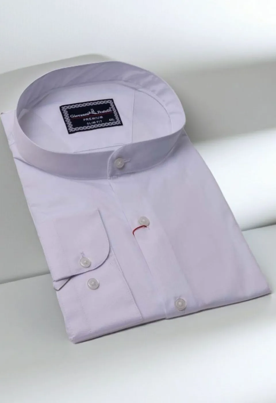 Büyük Beden Slim Fit Uzun Kol Düz Renk Hakim Yaka Saten Erkek Gömlek 4GMK315057001
