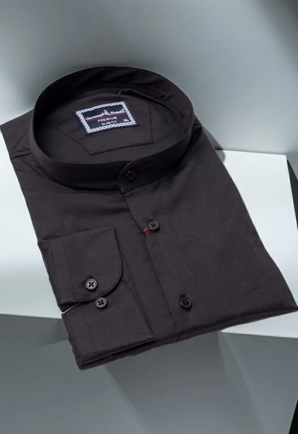 Büyük Beden Slim Fit Uzun Kol Düz Renk Hakim Yaka Saten Erkek Gömlek 4GMK315057003