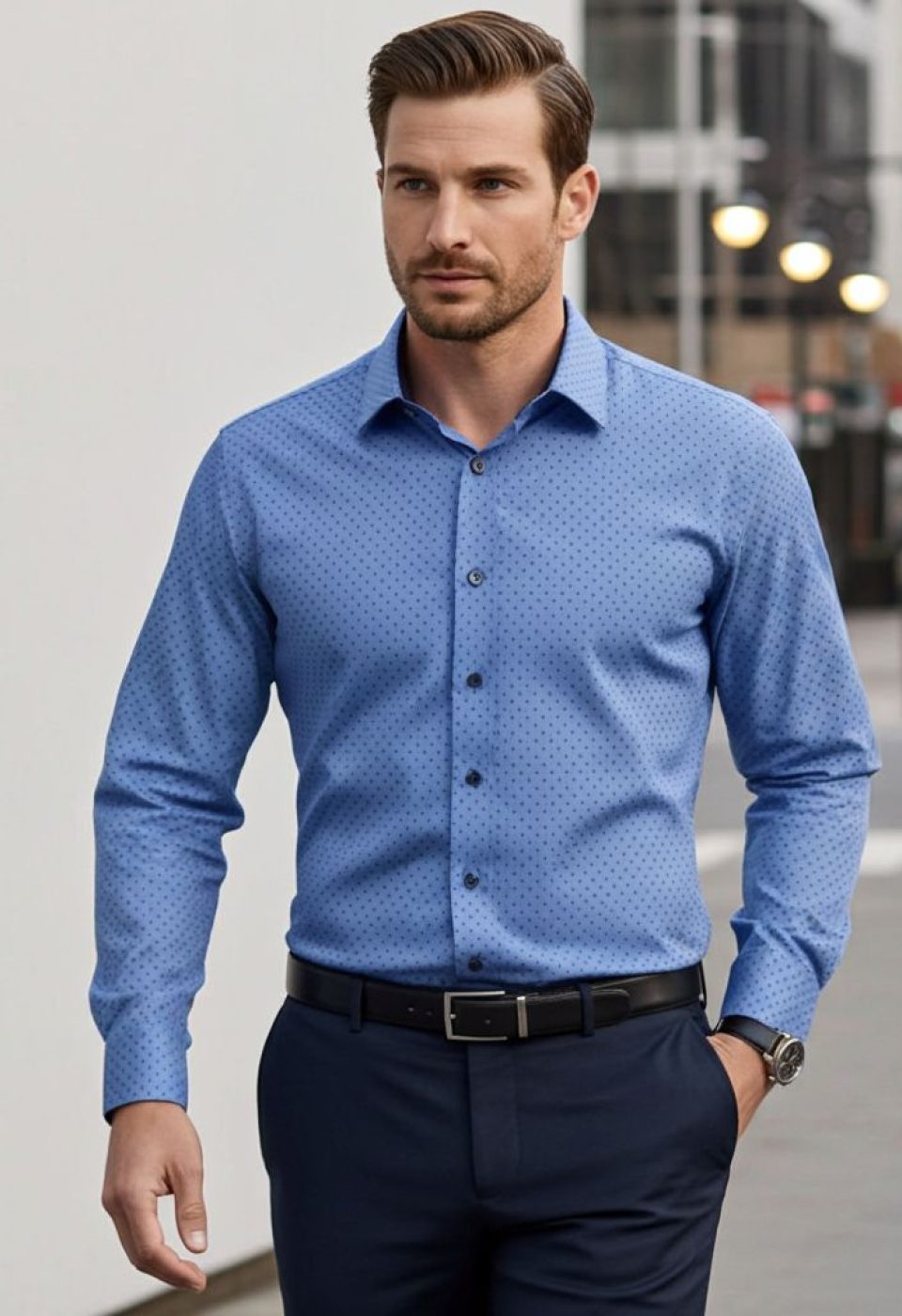 Büyük Beden Slim Fit Uzun Kol Desenli Erkek Gömlek 4GMK315107002