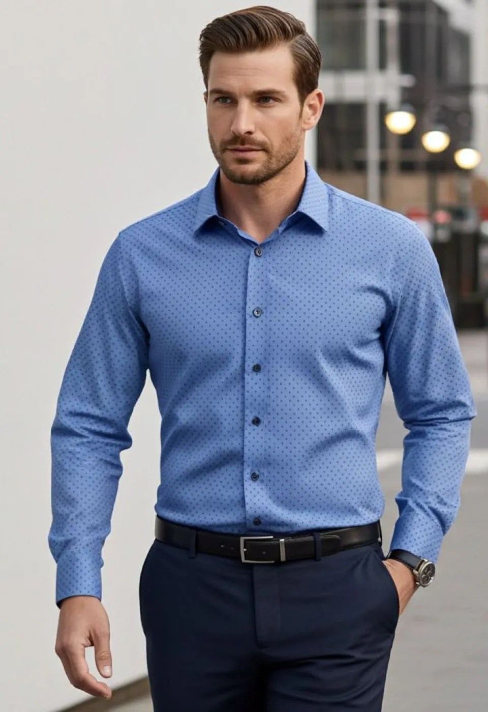 Büyük Beden Slim Fit Uzun Kol Desenli Erkek Gömlek 4GMK315107002