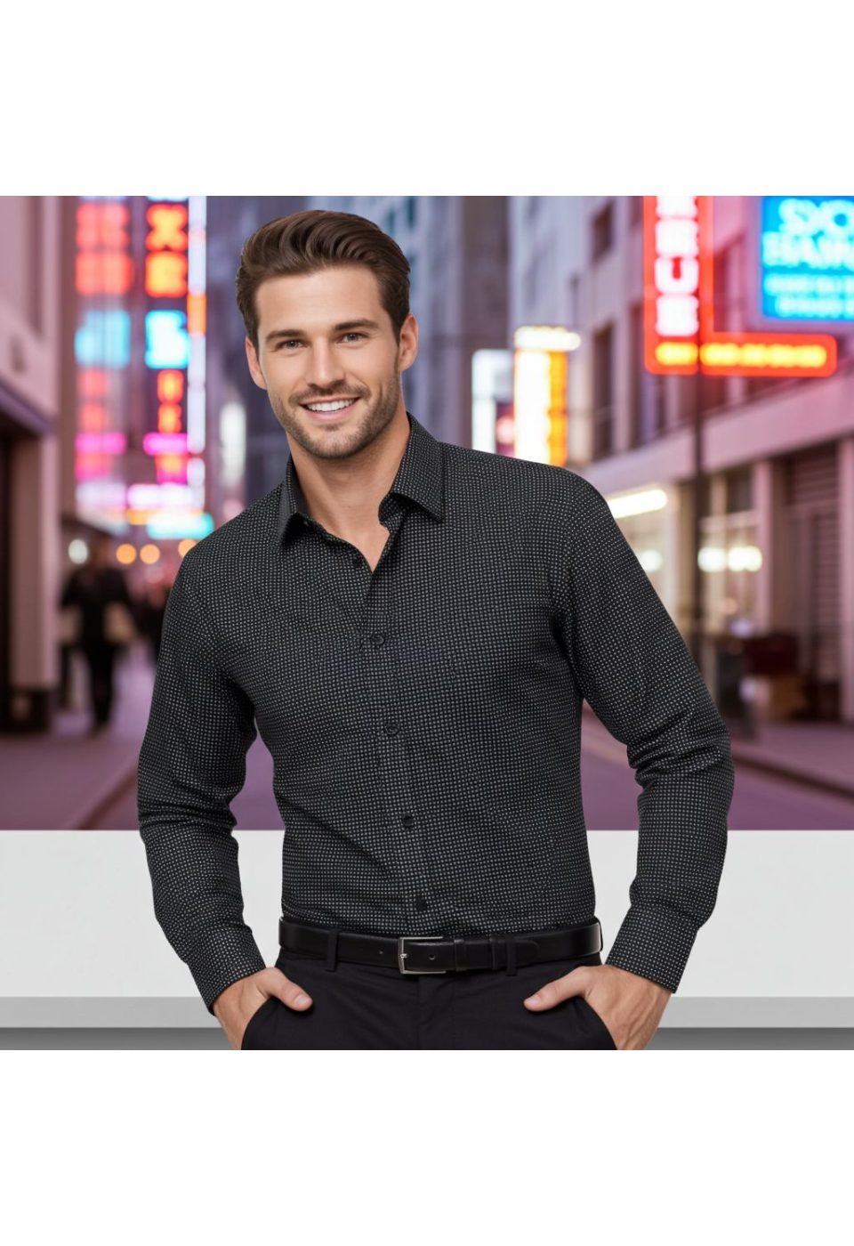 Büyük Beden Slim Fit Uzun Kol Desenli Erkek Gömlek 4GMK315108003 - Giovanni Fratelli