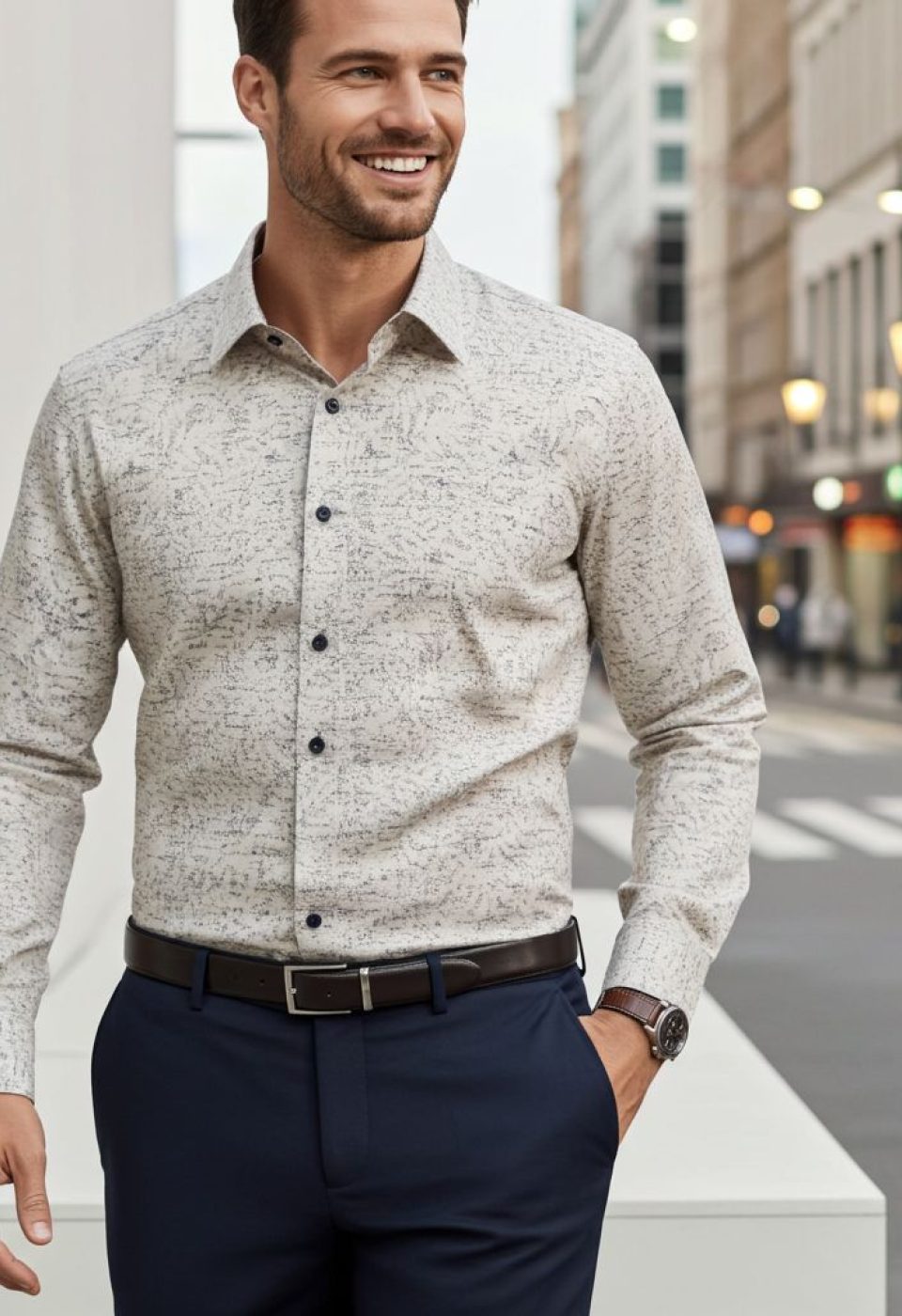 Büyük Beden Slim Fit Uzun Kol Desenli Erkek Gömlek 4GMK315109003
