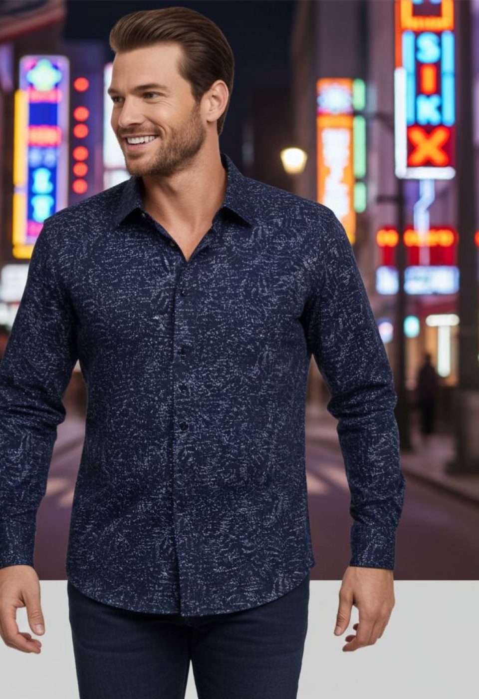 Büyük Beden Slim Fit Uzun Kol Desenli Erkek Gömlek 4GMK315109005