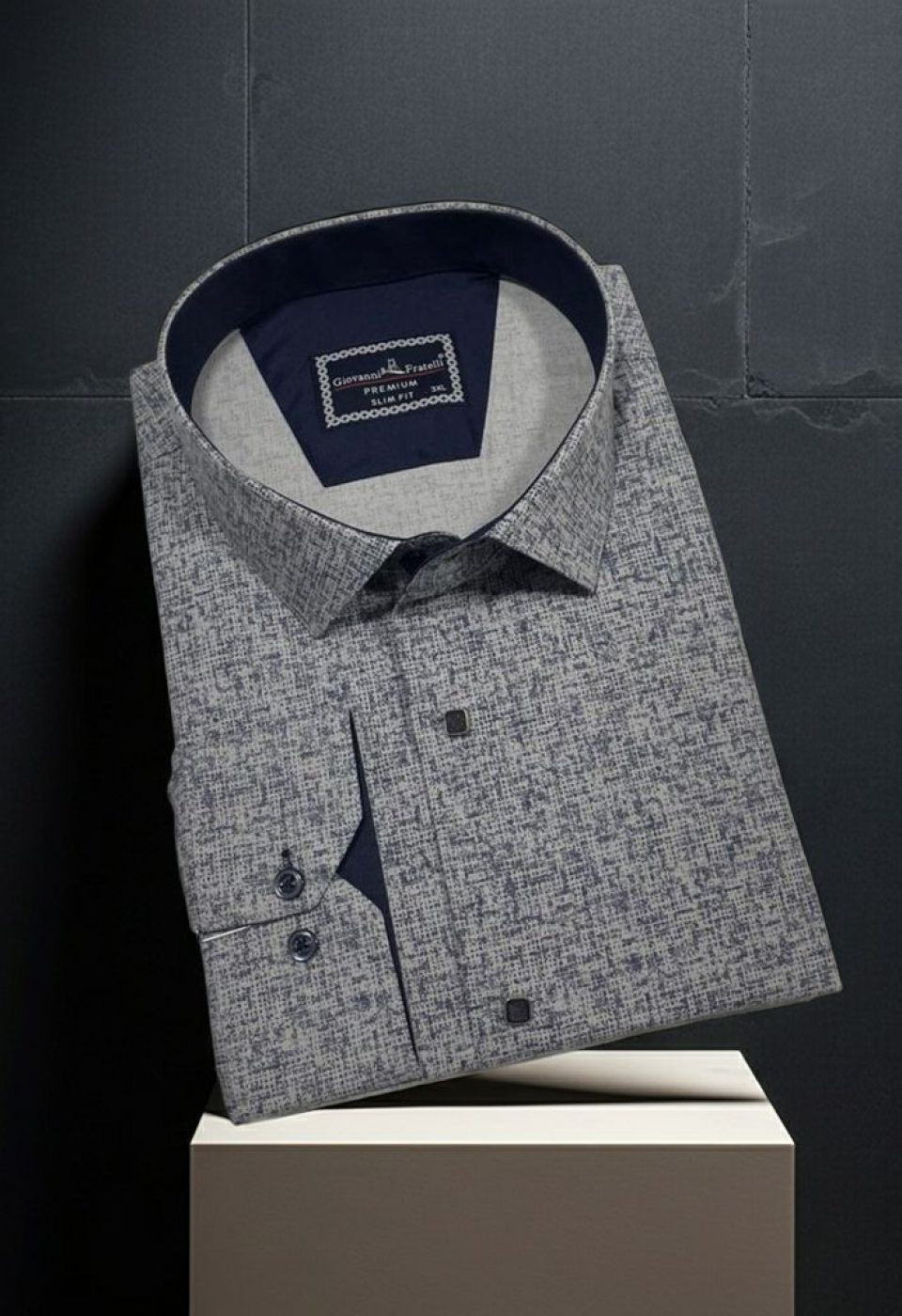 Büyük Beden Slim Fit Uzun Kol Desenli Erkek Gömlek 4GMK315113002