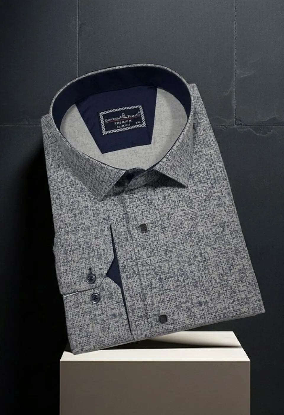 Büyük Beden Slim Fit Uzun Kol Desenli Erkek Gömlek 4GMK315113002
