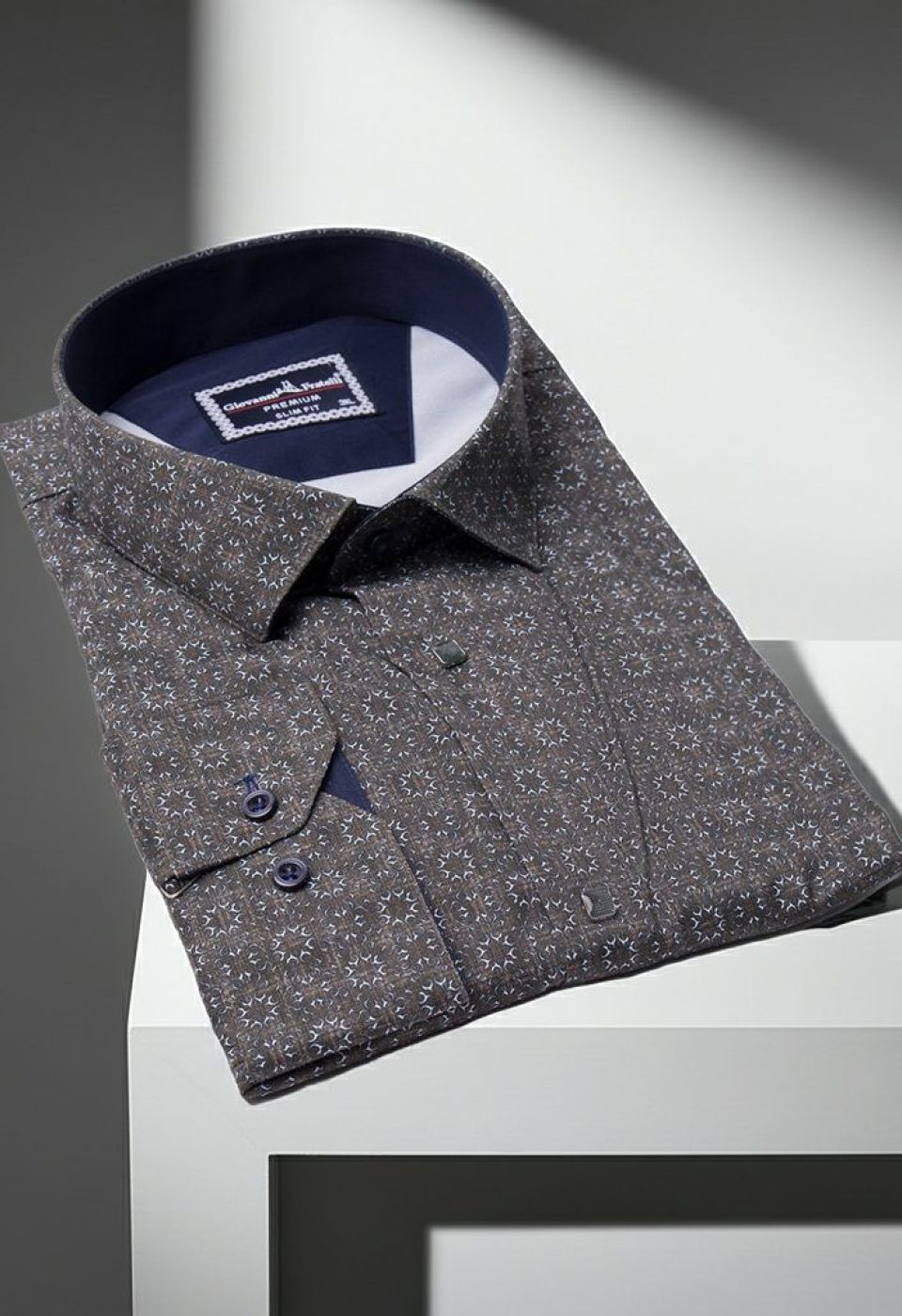 Büyük Beden Slim Fit Uzun Kol Desenli Dijital Baskılı Erkek Gömlek 4GMK316001007