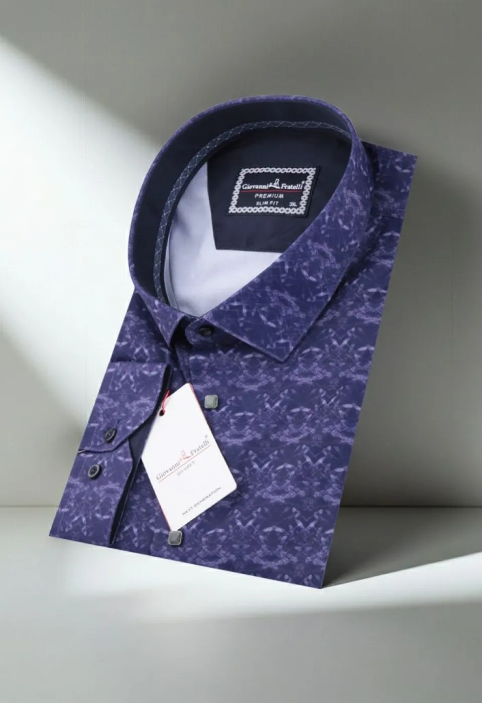 Büyük Beden Slim Fit Uzun Kol Desenli Dijital Baskılı Erkek Gömlek 4GMK316002002