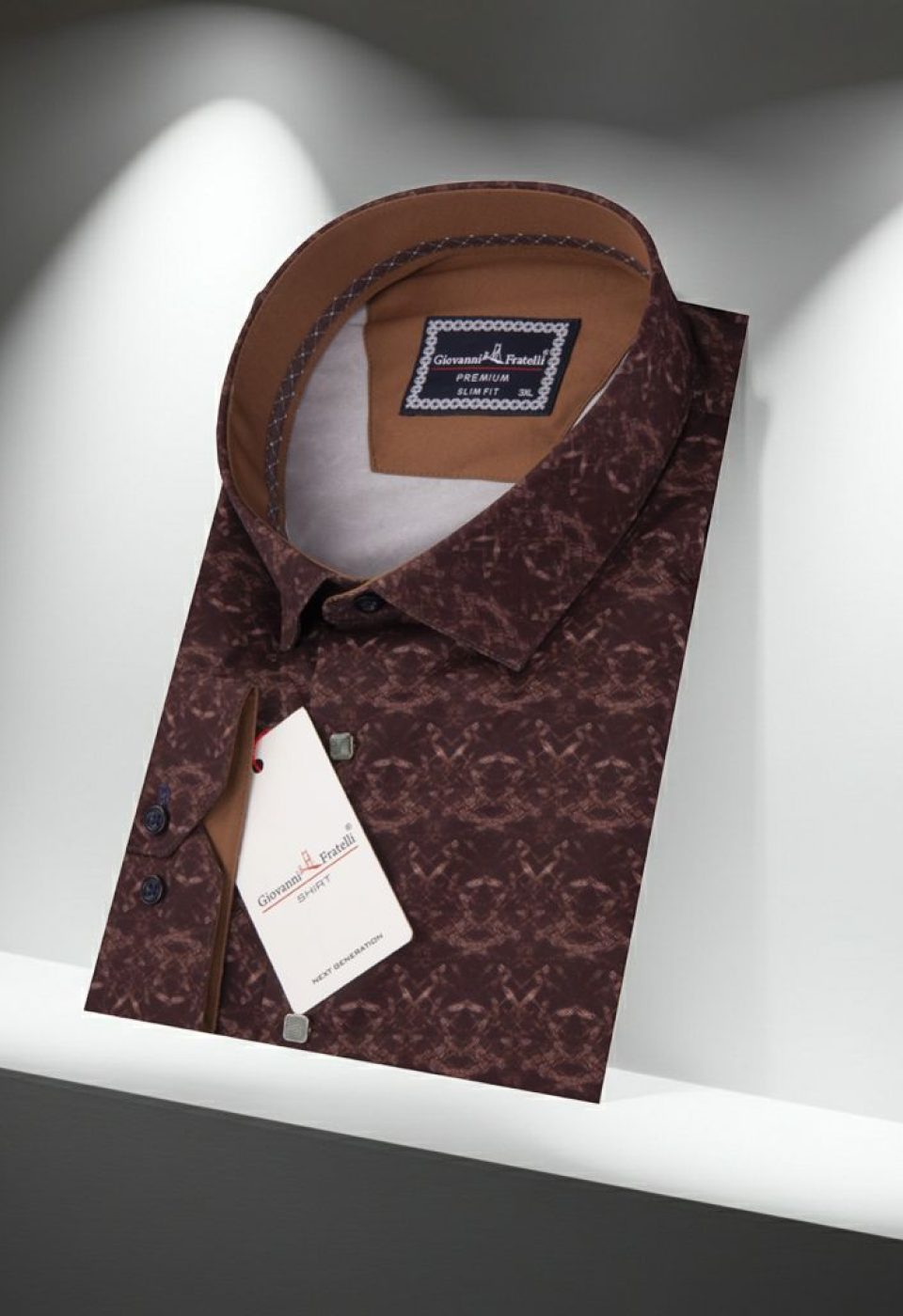 Büyük Beden Slim Fit Uzun Kol Desenli Dijital Baskılı Erkek Gömlek 4GMK316002004