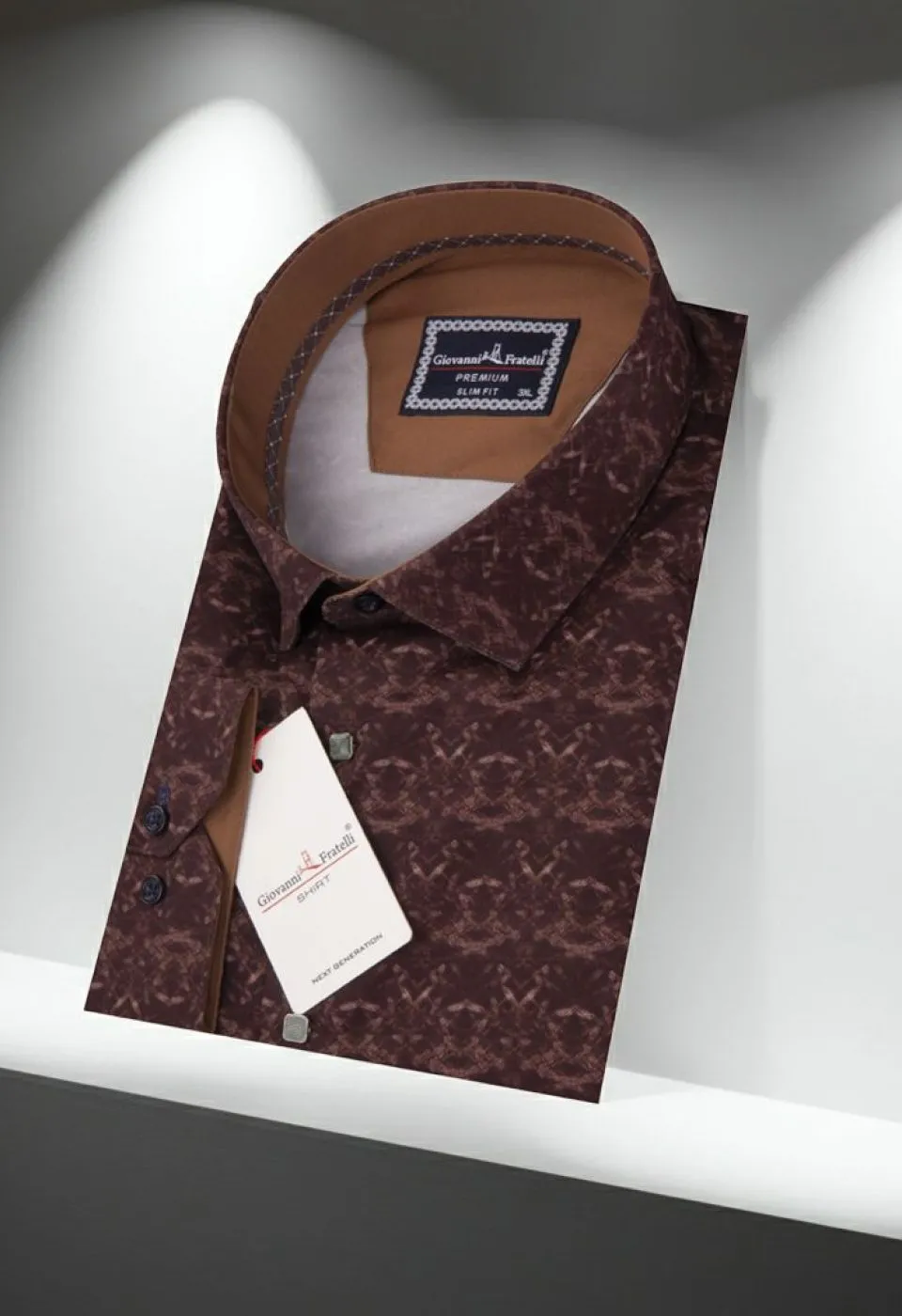 Büyük Beden Slim Fit Uzun Kol Desenli Dijital Baskılı Erkek Gömlek 4GMK316002004