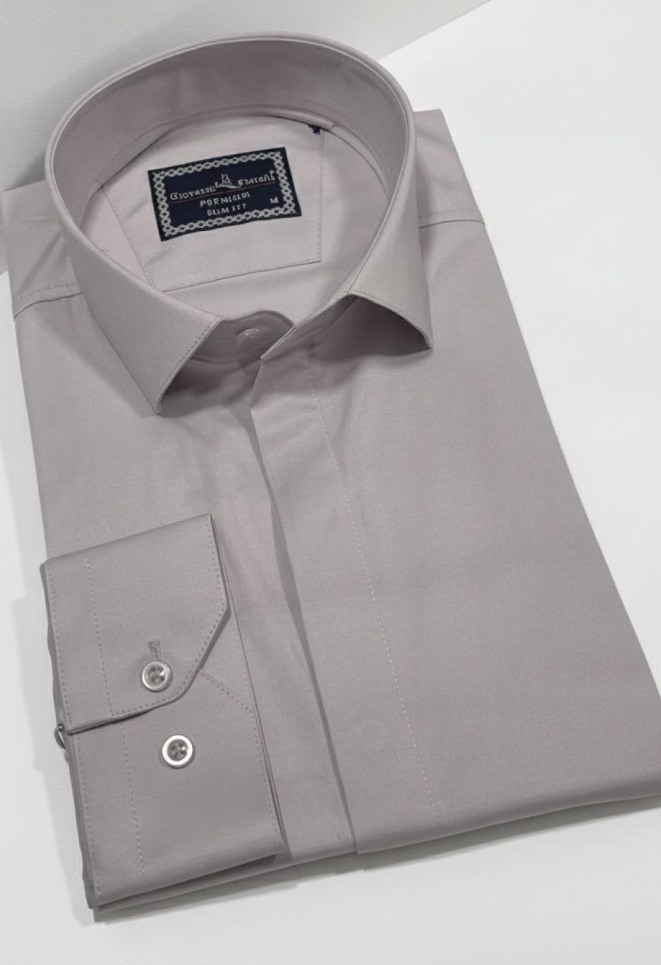Slim Fit Uzun Kol Düz Renk Saten Erkek Gömlek 3GMK317045023 Slim Fit Uzun Kol Düz Renk Saten Erkek Gömlek 3GMK317045023