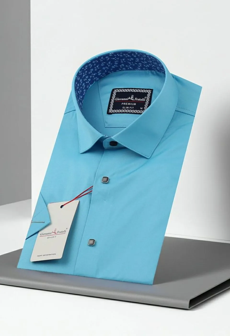 Slim Fit Kısa Kol Düz Renk Saten Erkek Gömlek 3GMK327070006
