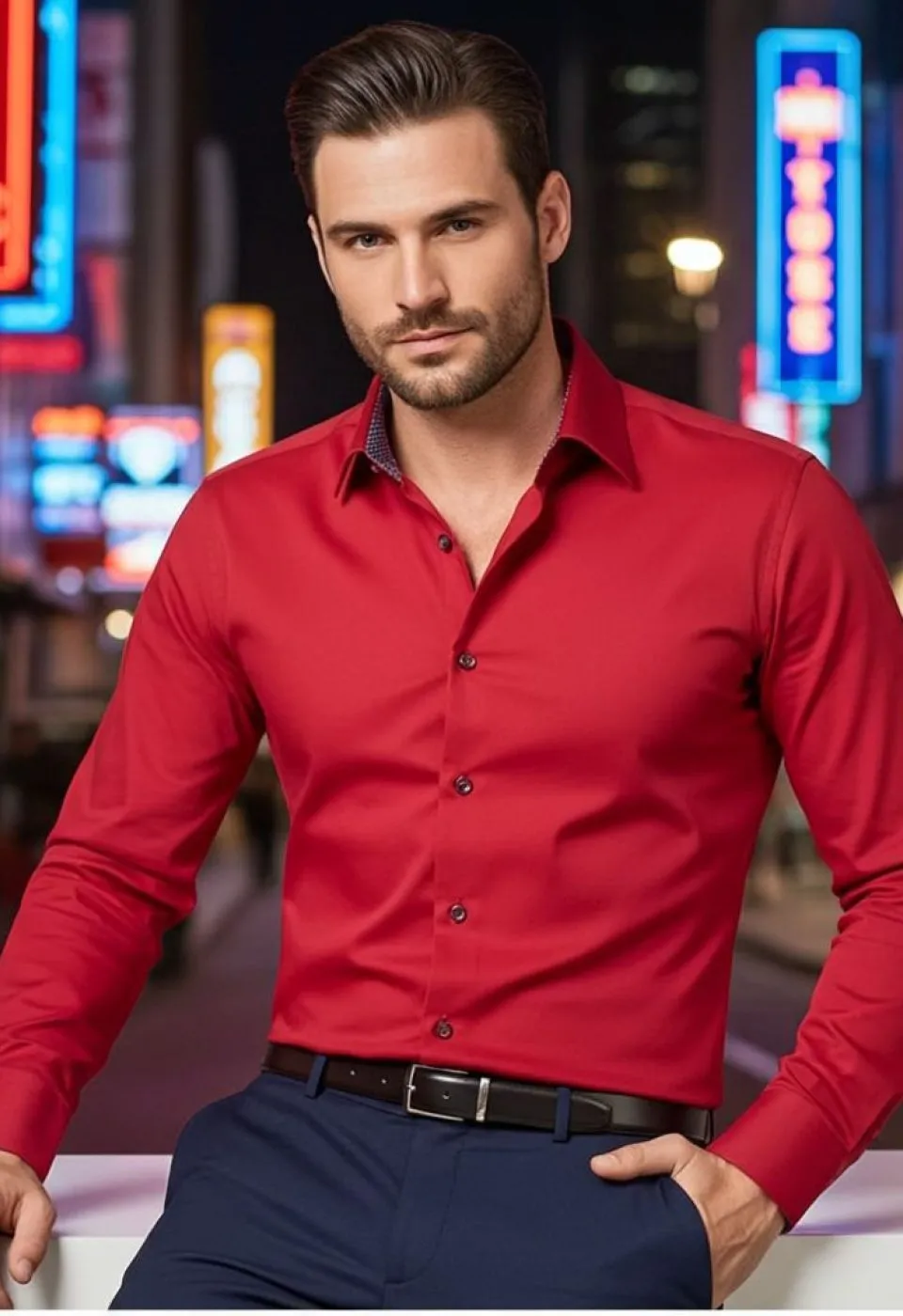Slim Fit Uzun Kol Düz Renk Saten Erkek Gömlek 3GMK327091029