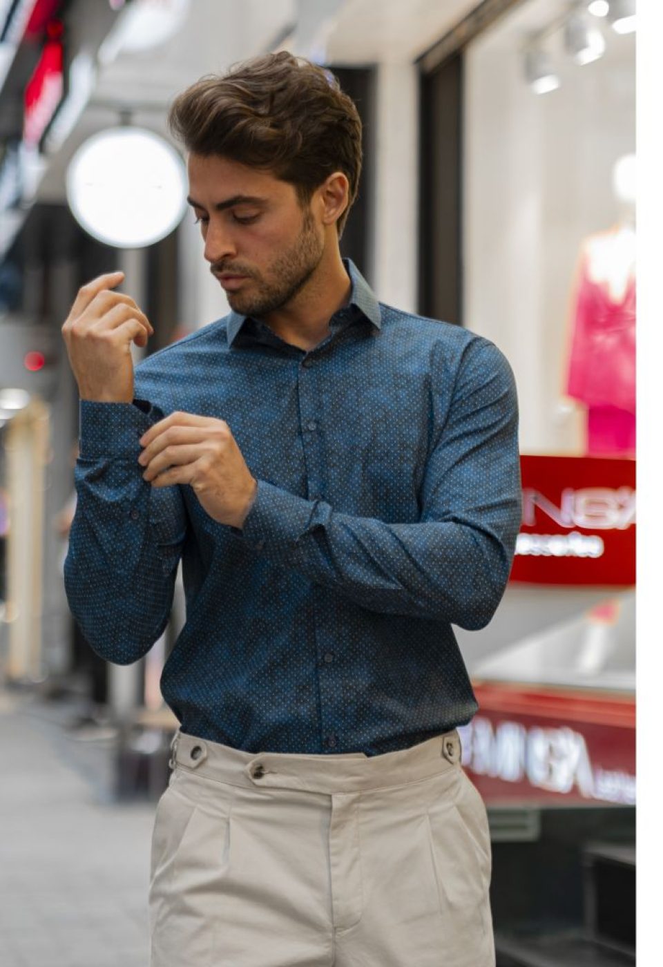 Slim Fit Uzun Kol Desenli Dijital Baskılı Erkek Gömlek 3GMK316039003