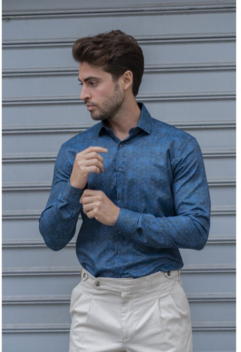 Slim Fit Uzun Kol Desenli Dijital Baskılı Erkek Gömlek 3GMK316039003