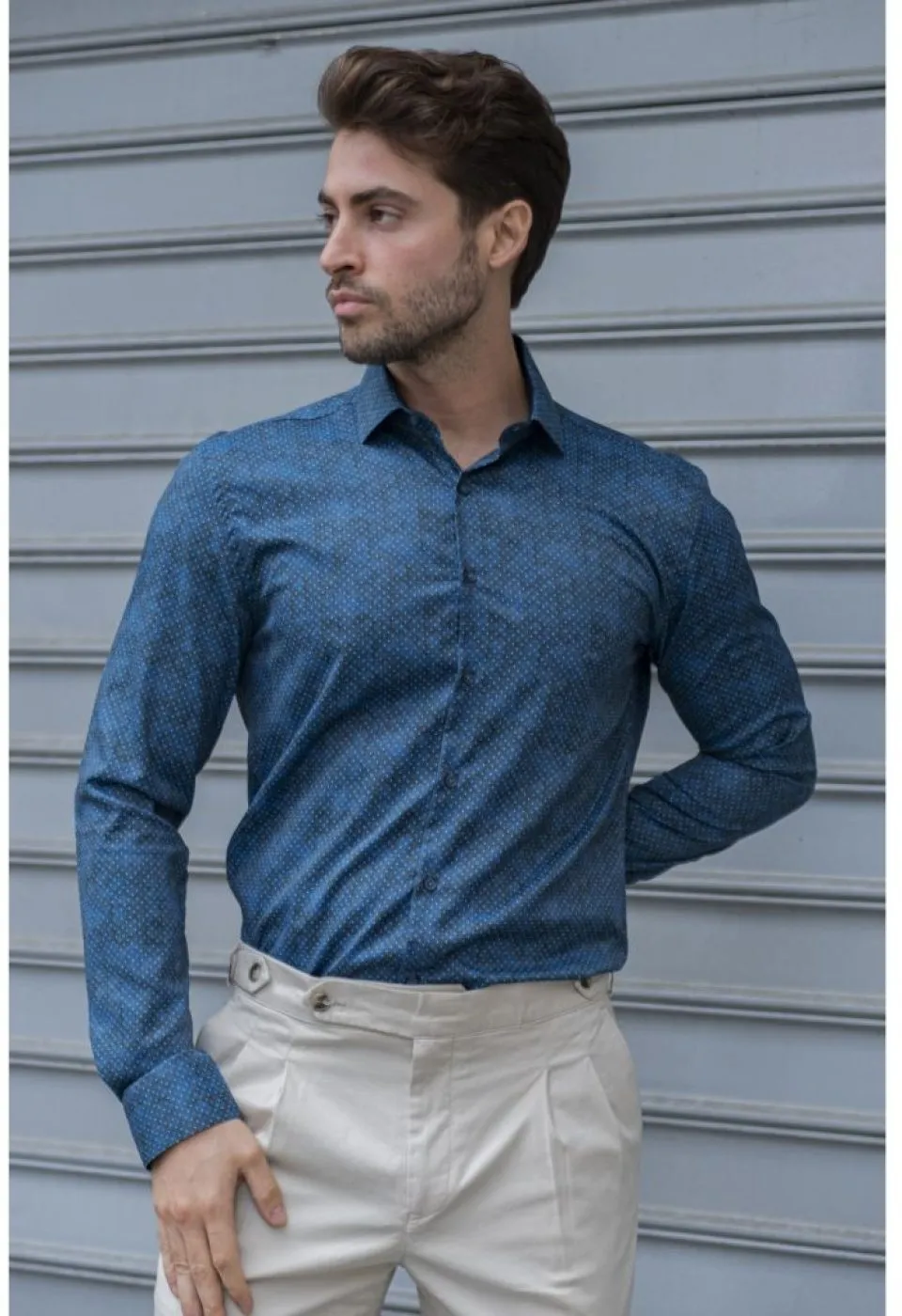 Slim Fit Uzun Kol Desenli Dijital Baskılı Erkek Gömlek 3GMK316039003 - Giovanni Fratelli