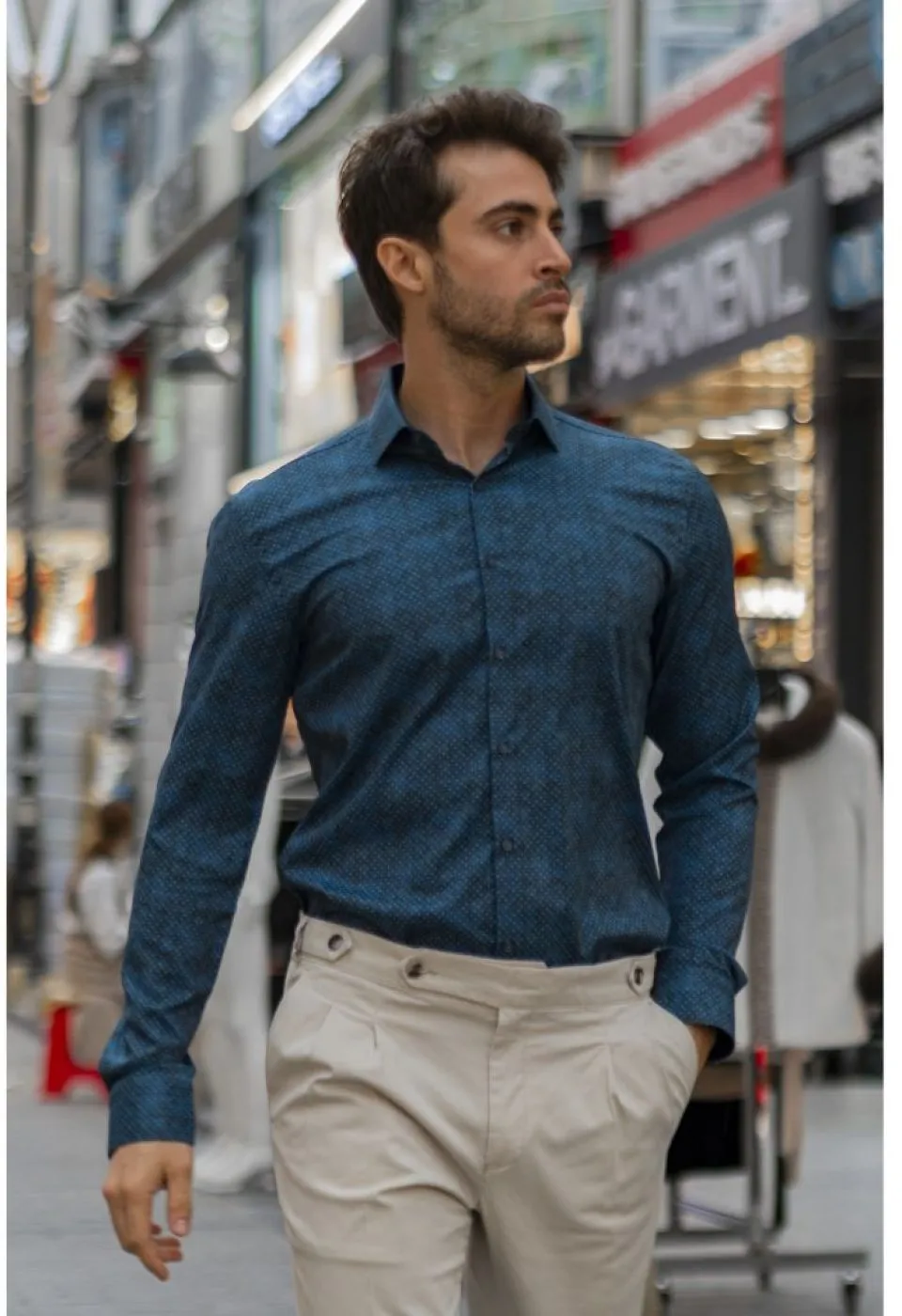 Slim Fit Uzun Kol Desenli Dijital Baskılı Erkek Gömlek 3GMK316039003 - Giovanni Fratelli
