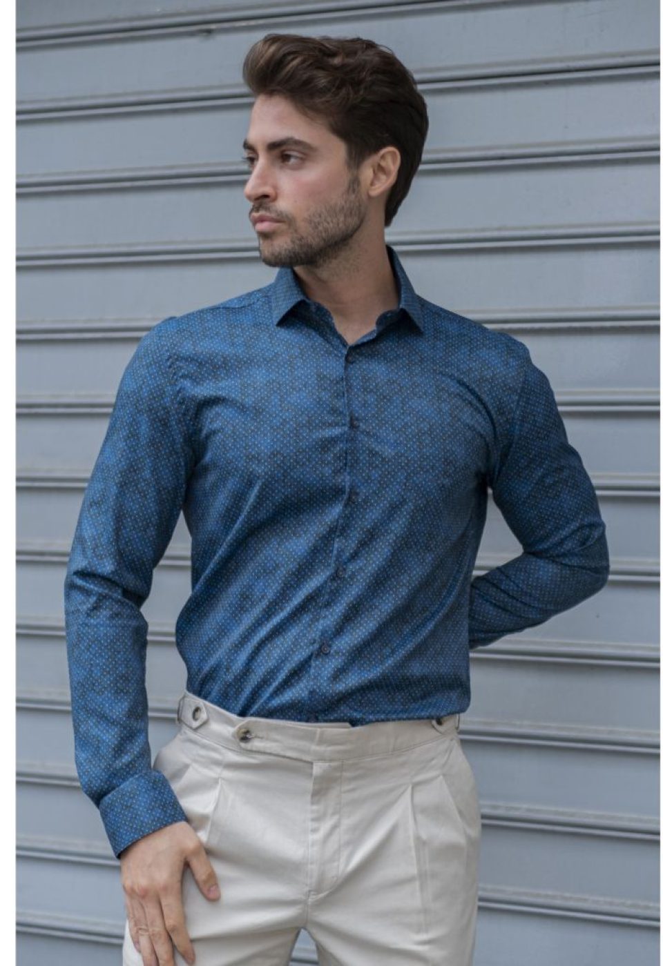 Slim Fit Uzun Kol Desenli Dijital Baskılı Erkek Gömlek 3GMK316040003