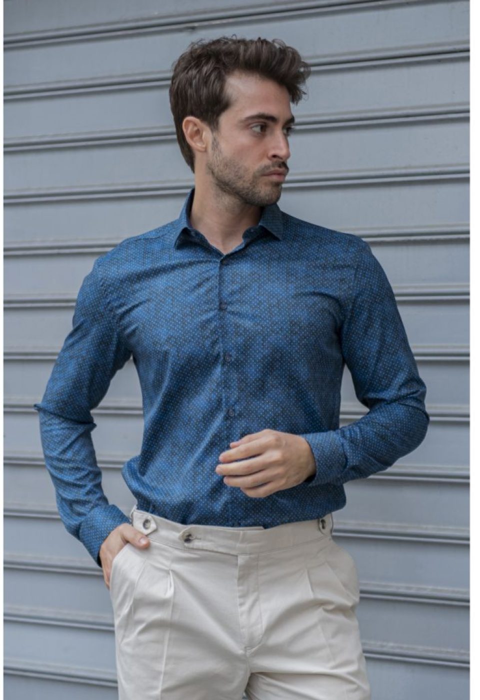 Slim Fit Uzun Kol Desenli Dijital Baskılı Erkek Gömlek 3GMK316040003