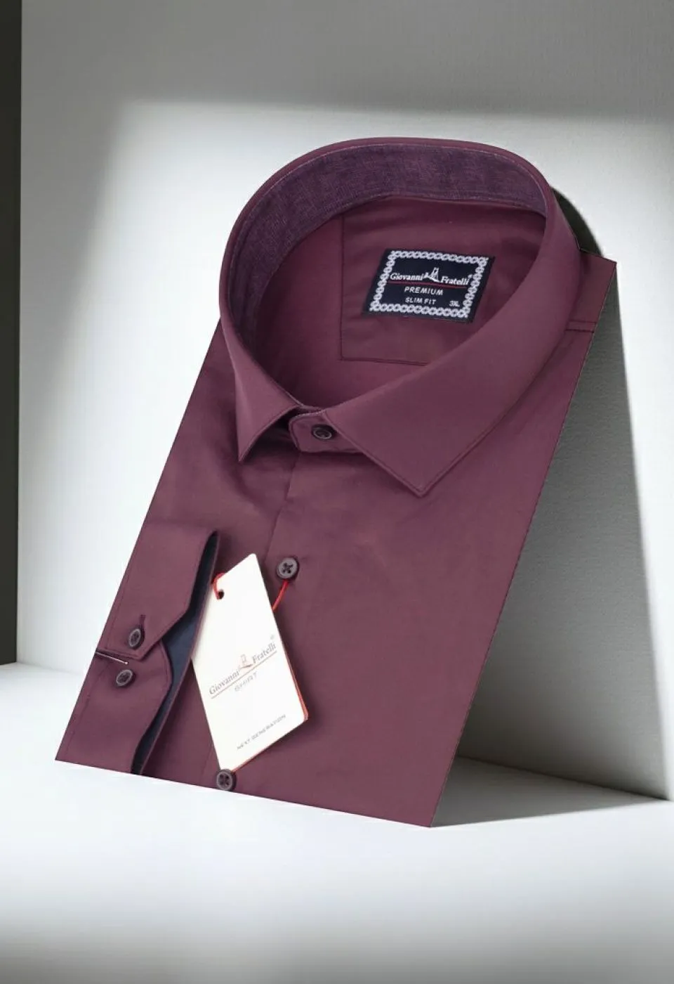 Büyük Beden Slim Fit Uzun Kol Düz Renk Saten Erkek Gömlek 4GMK316051012 - Giovanni Fratelli