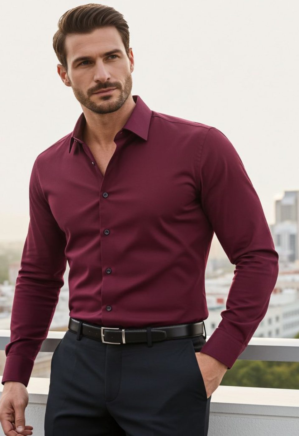 Büyük Beden Slim Fit Uzun Kol Düz Renk Saten Erkek Gömlek 4GMK316051027