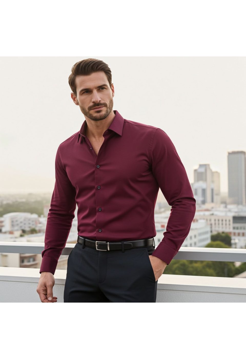 Büyük Beden Slim Fit Uzun Kol Düz Renk Saten Erkek Gömlek 4GMK316051027 - Giovanni Fratelli