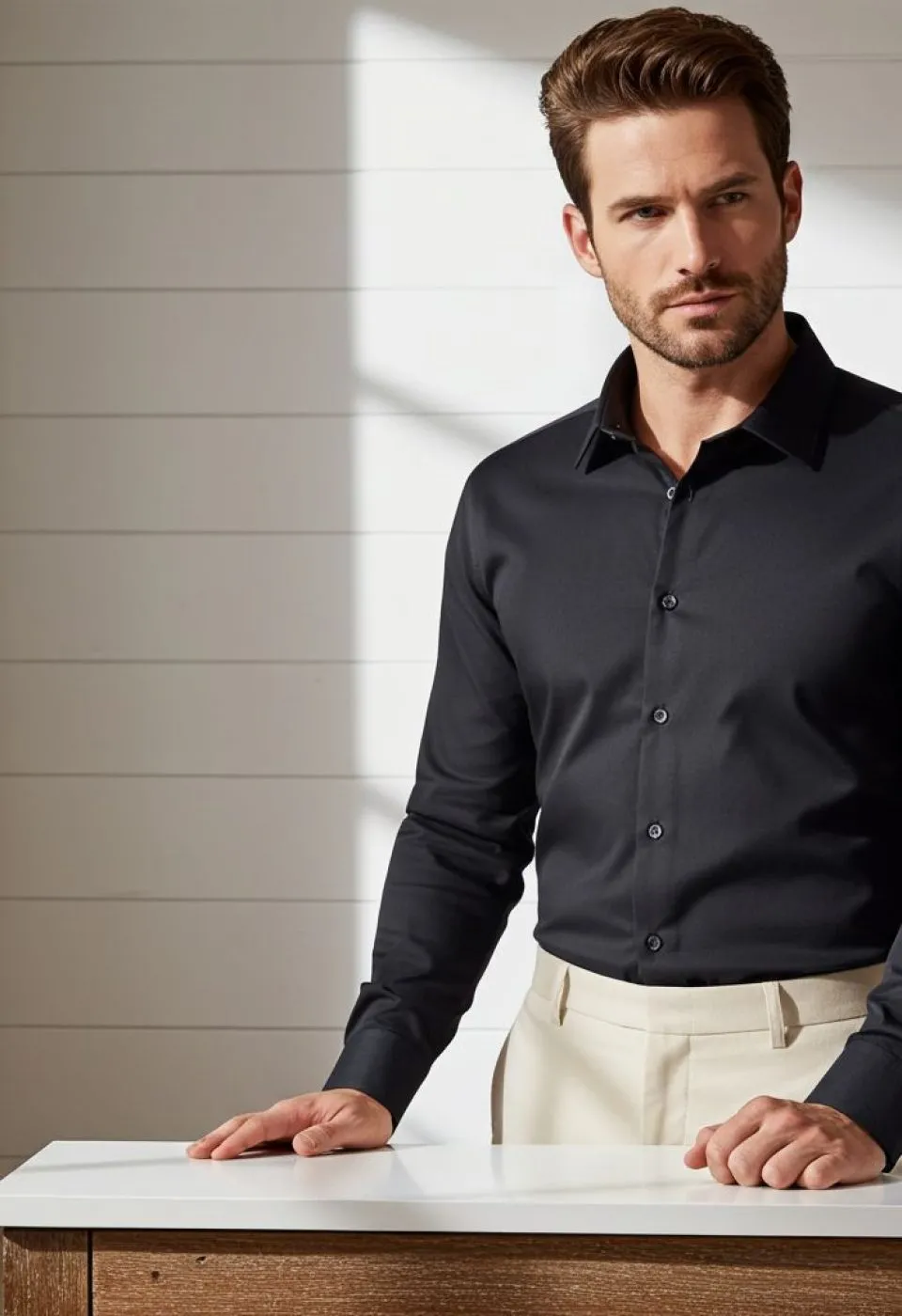 Büyük Beden Slim Fit Uzun Kol Düz Renk Saten Erkek Gömlek 4GMK316051037