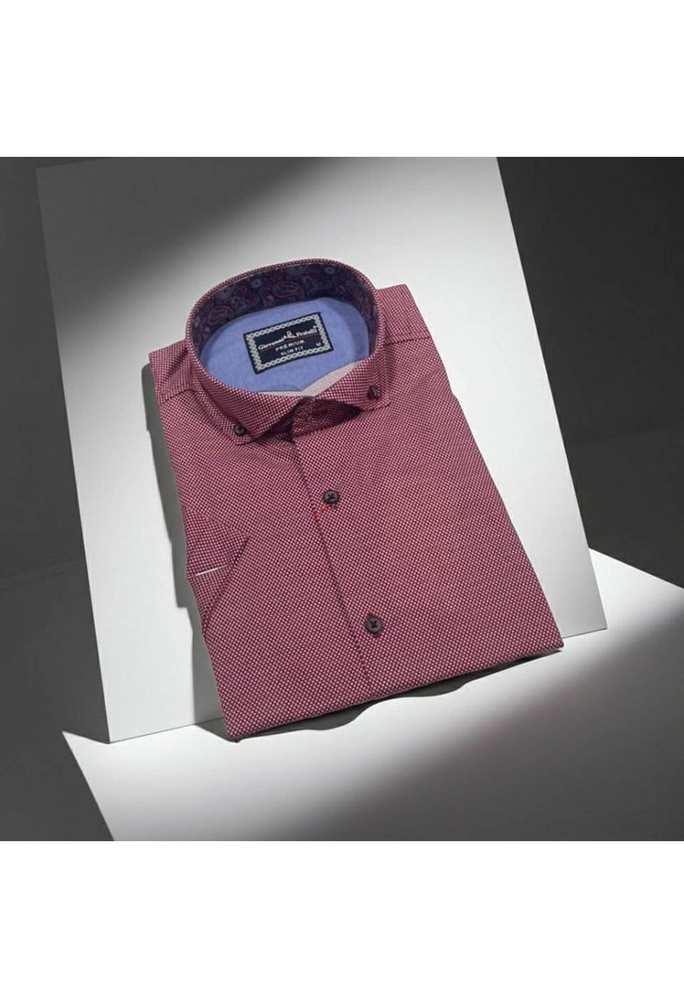 Slim Fit Kısa Kol Desenli Yaka Düğmeli Erkek Gömlek 3GMK317024001 - Giovanni Fratelli
