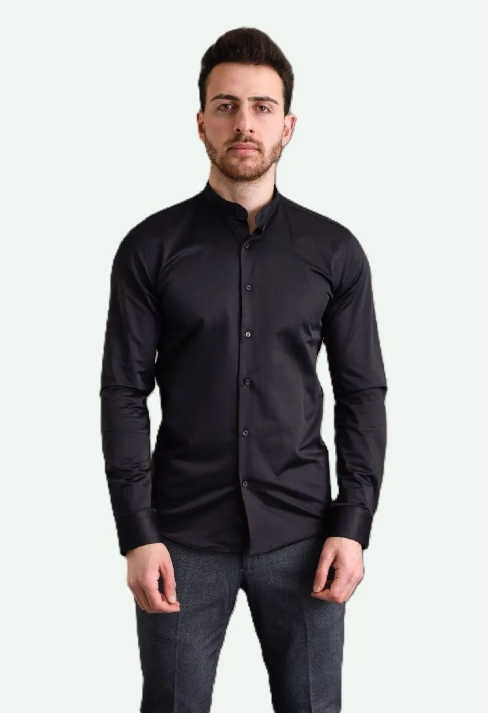 7039 CR HK SATIN 003 Slim Fit Uzun Kol Düz Renk Saten Hakim Yaka Erkek Gömlek 3GMK317039003 - Giovanni Fratelli