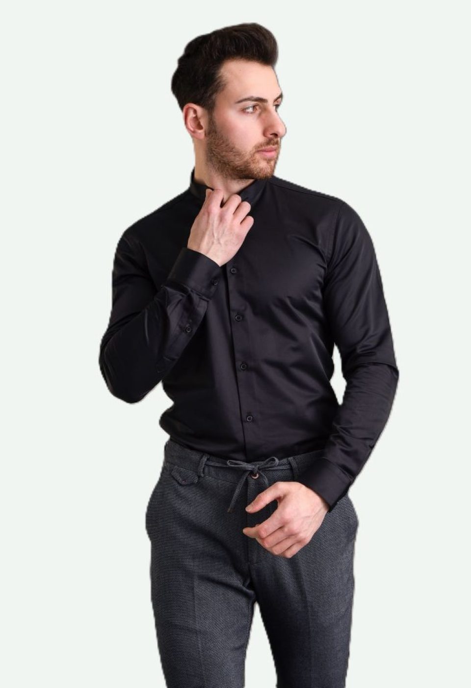 7039 CR HK SATIN 003 Slim Fit Uzun Kol Düz Renk Saten Hakim Yaka Erkek Gömlek 3GMK317039003 - Giovanni Fratelli