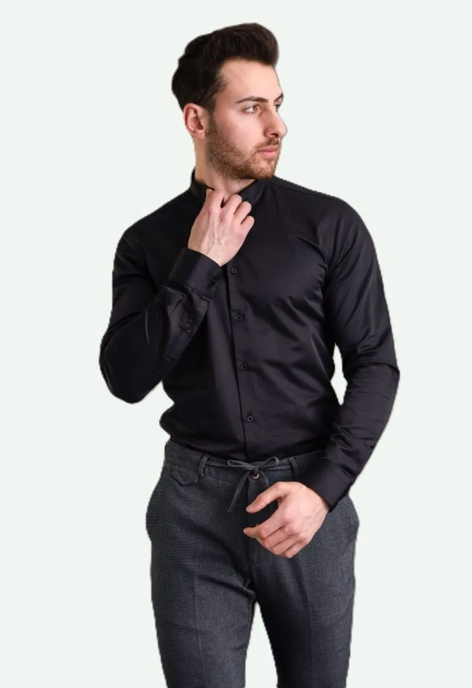 7039 CR HK SATIN 003 Slim Fit Uzun Kol Düz Renk Saten Hakim Yaka Erkek Gömlek 3GMK317039003 - Giovanni Fratelli