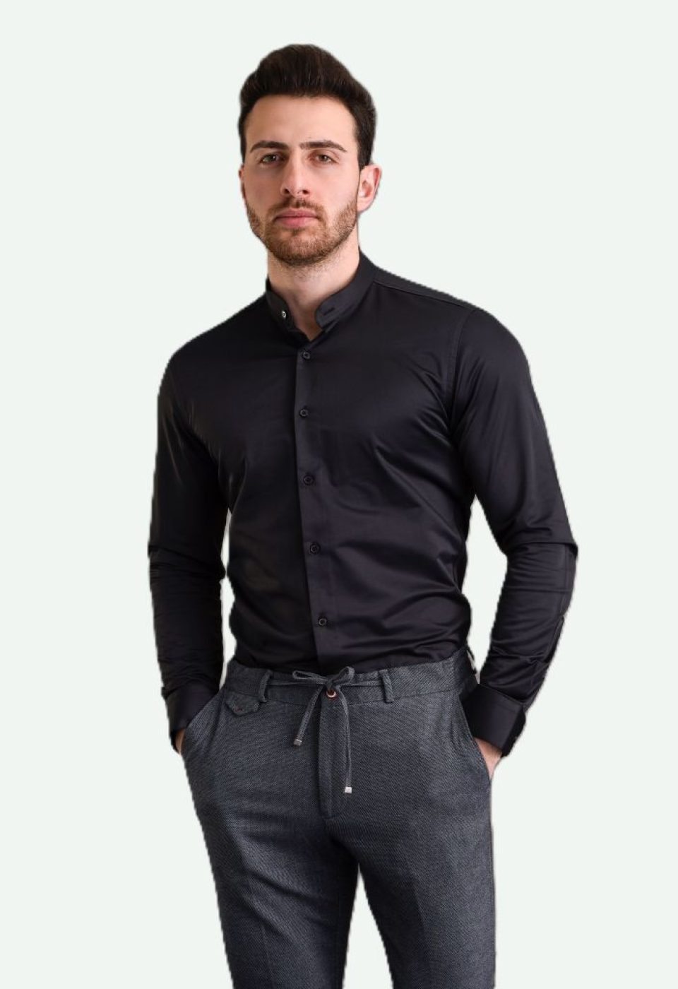 7039 CR HK SATIN 003 Slim Fit Uzun Kol Düz Renk Saten Hakim Yaka Erkek Gömlek 3GMK317039003 - Giovanni Fratelli