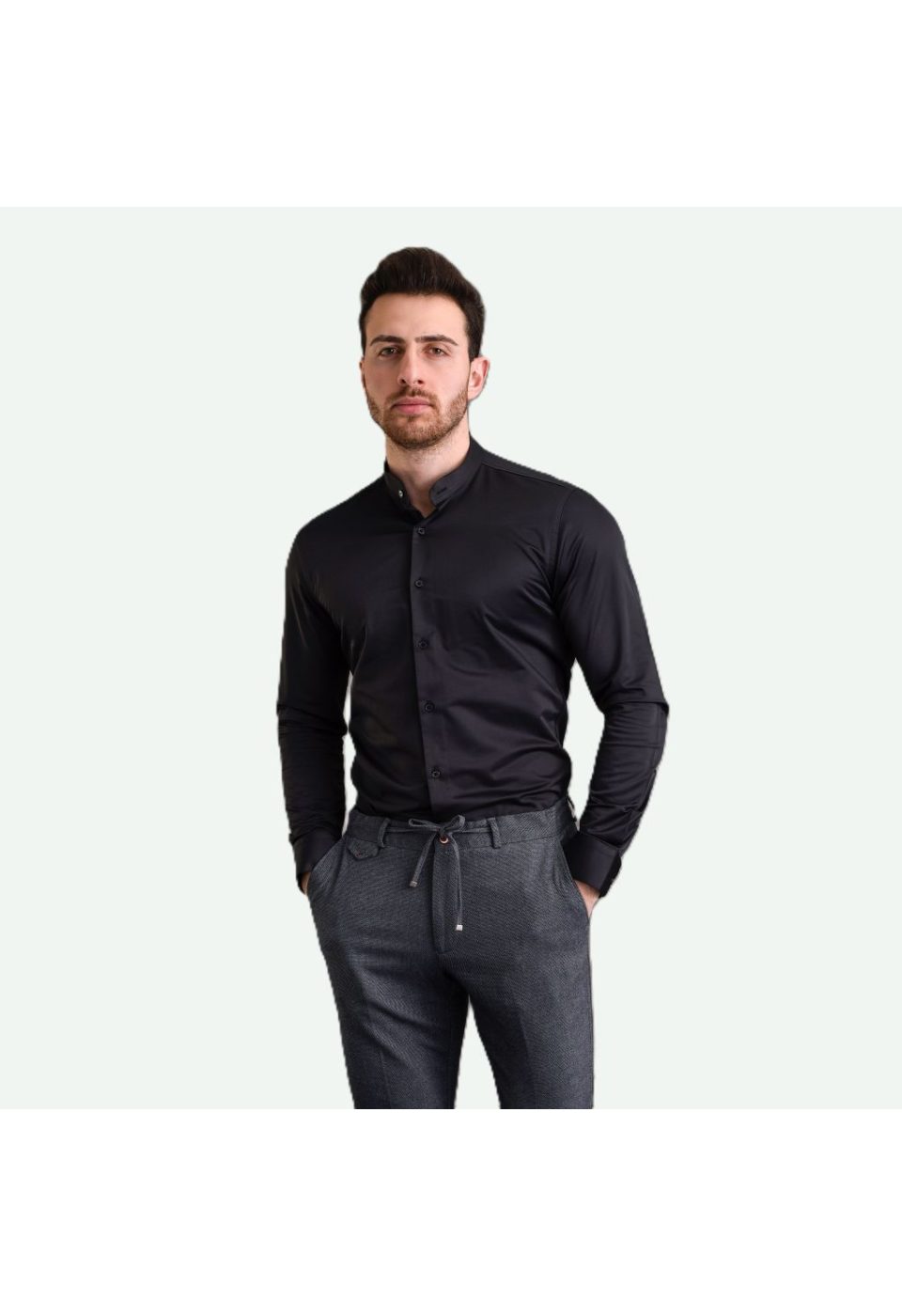 7039 CR HK SATIN 003 Slim Fit Uzun Kol Düz Renk Saten Hakim Yaka Erkek Gömlek 3GMK317039003 - Giovanni Fratelli