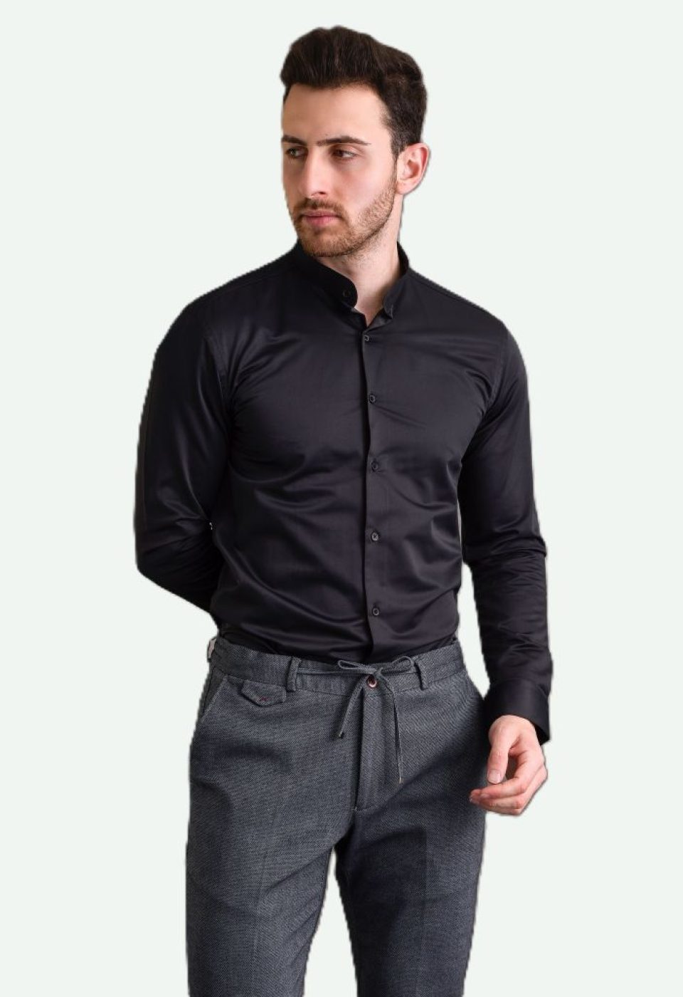 7039 CR HK SATIN 003 Slim Fit Uzun Kol Düz Renk Saten Hakim Yaka Erkek Gömlek 3GMK317039003 - Giovanni Fratelli