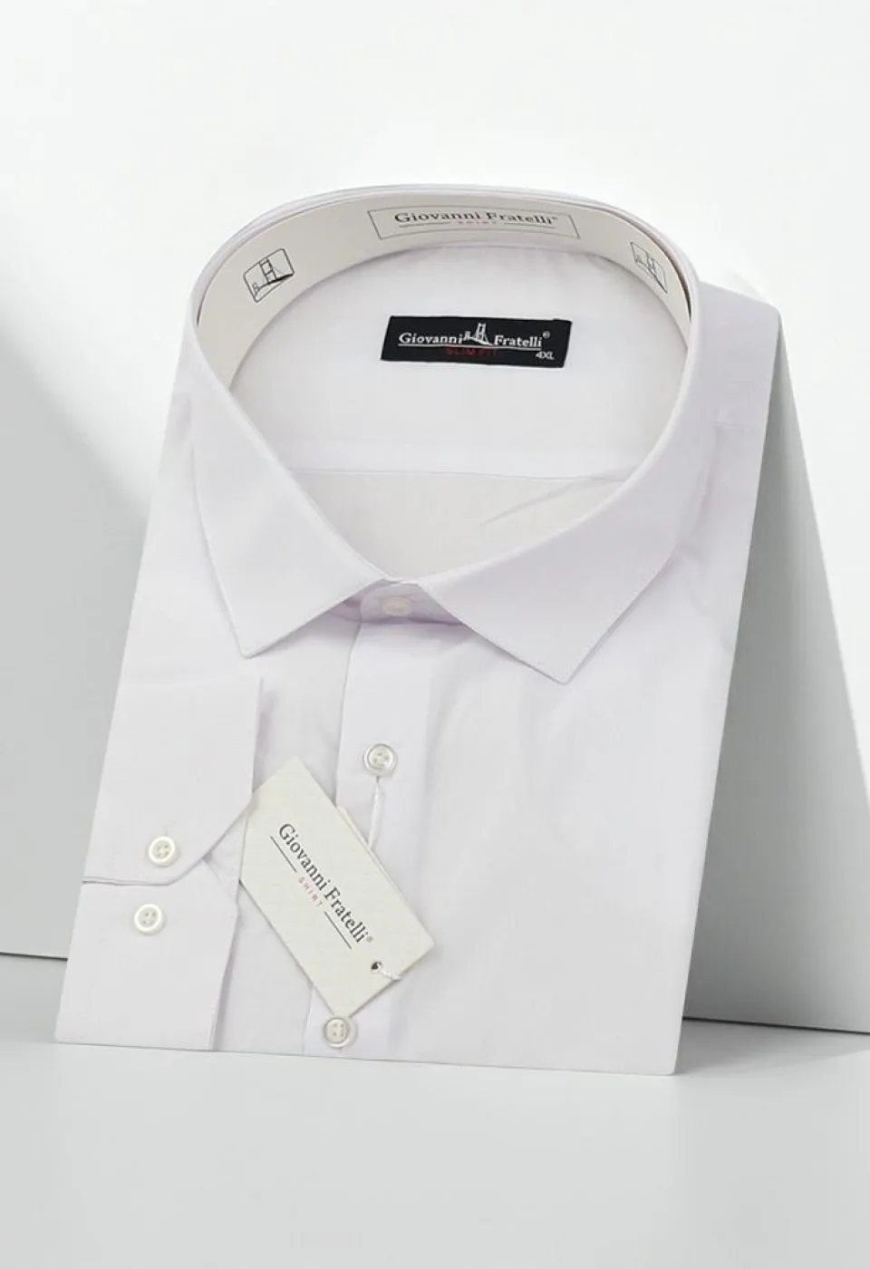 0408 BT CR BYZ Büyük Beden Slim Fit Uzun Kol Düz Beyaz Erkek Gömlek 4GMK310408BYZ - Giovanni Fratelli