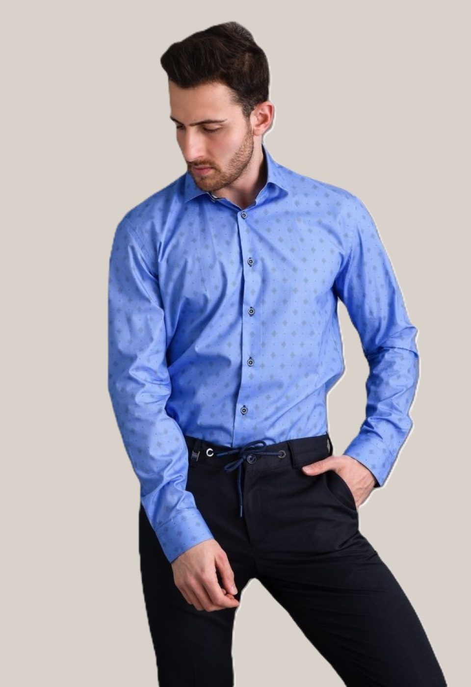 0646 CR 053 Slim Fit Uzun Kol Desenli Erkek Gömlek 3GMK310646053 - Giovanni Fratelli
