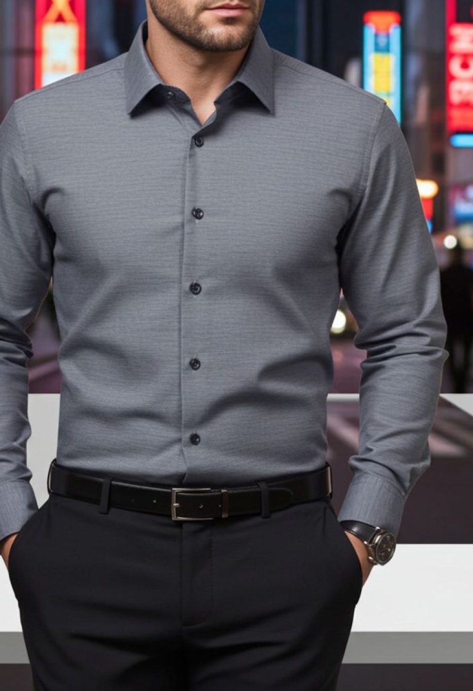 Slim Fit Uzun Kol Desenli Erkek Gömlek 3GMK311009004