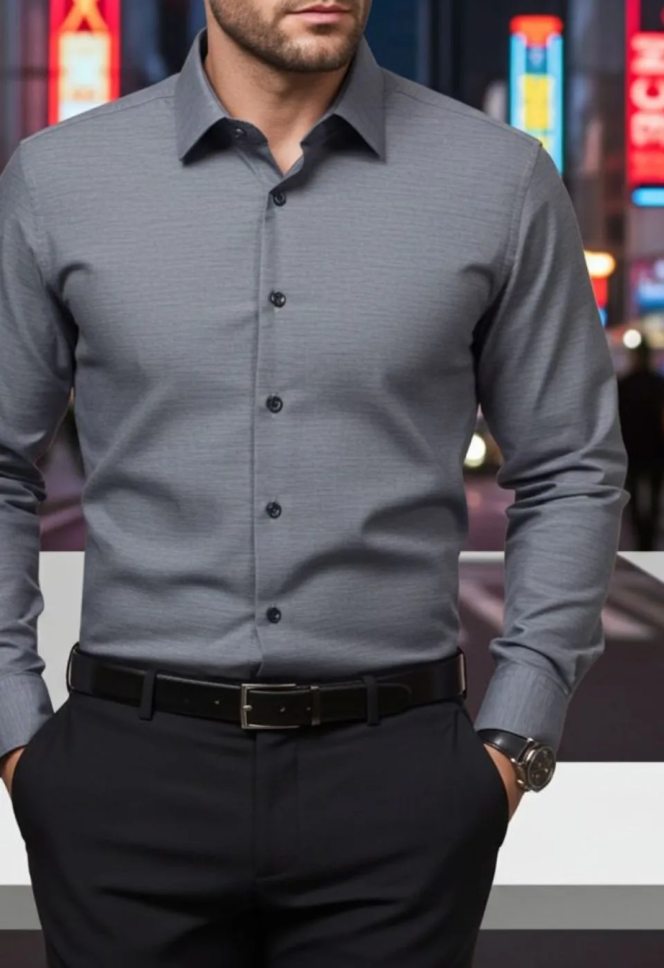 Slim Fit Uzun Kol Desenli Erkek Gömlek 3GMK311009004