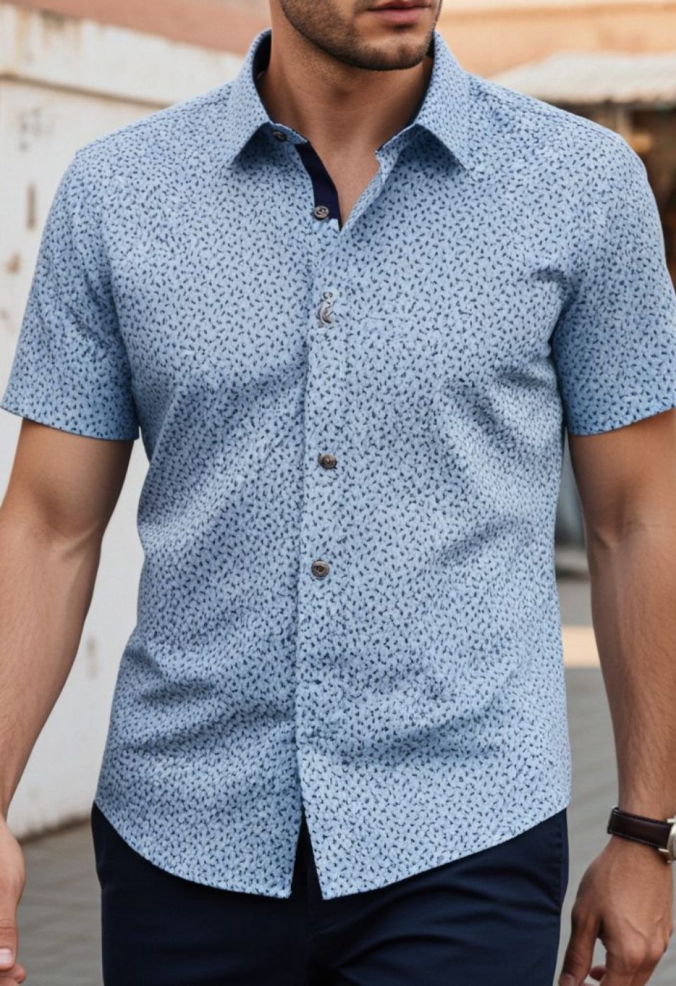 Slim Fit Kısa Kol Dijital Baskılı Desenli Erkek Gömlek 3GMK311050002 Slim Fit Kısa Kol Dijital Baskılı Desenli Erkek Gömlek 3GMK311050002