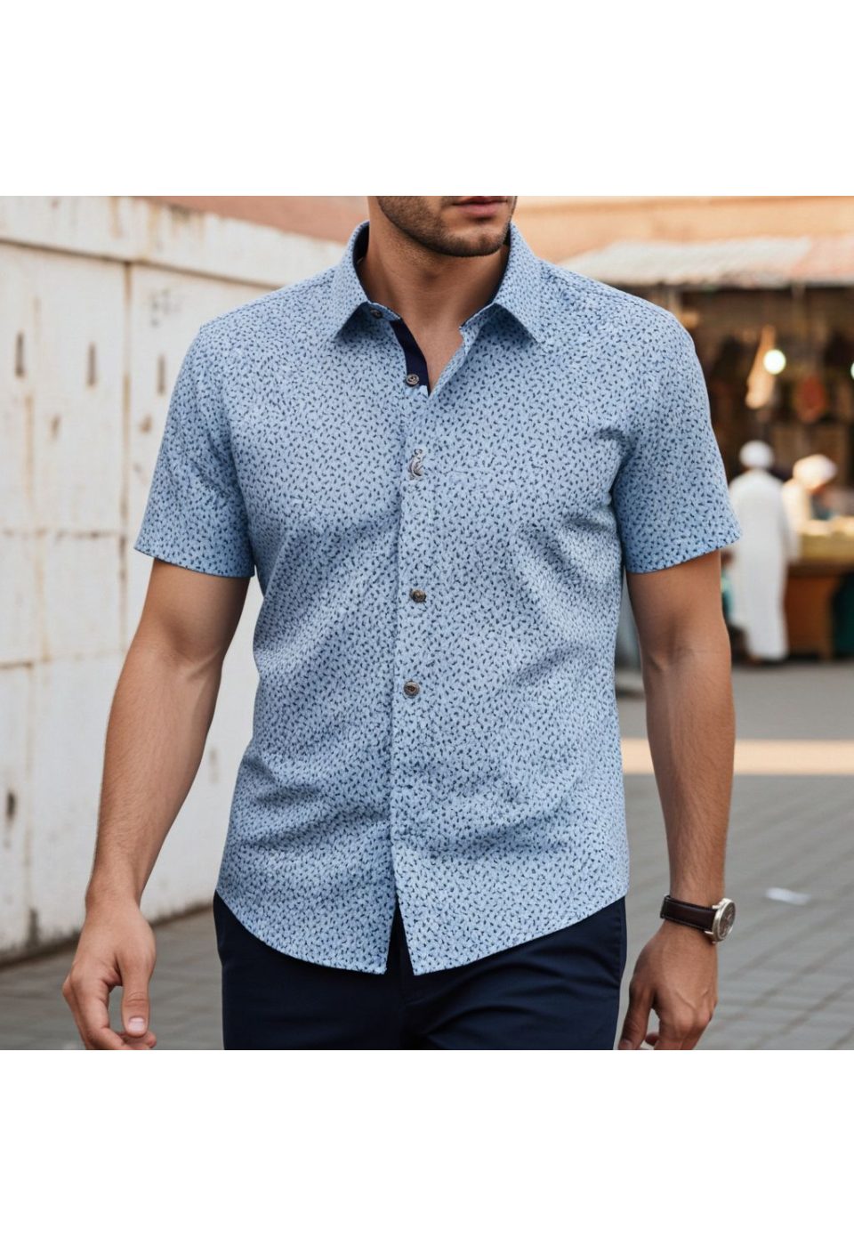 1050 CR K DIGITAL 002 Slim Fit Kısa Kol Dijital Baskılı Desenli Erkek Gömlek 3GMK311050002 - Giovanni Fratelli