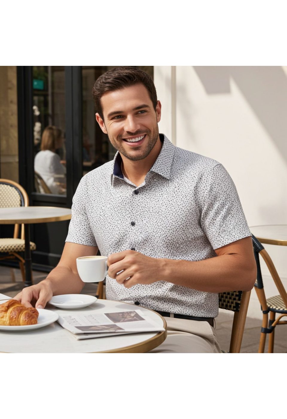 1050 CR K DIGITAL 005 Slim Fit Kısa Kol Dijital Baskılı Desenli Erkek Gömlek 3GMK311050005 - Giovanni Fratelli