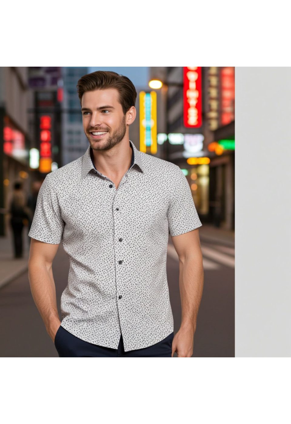 1050 CR K DIGITAL 005 Slim Fit Kısa Kol Dijital Baskılı Desenli Erkek Gömlek 3GMK311050005 - Giovanni Fratelli
