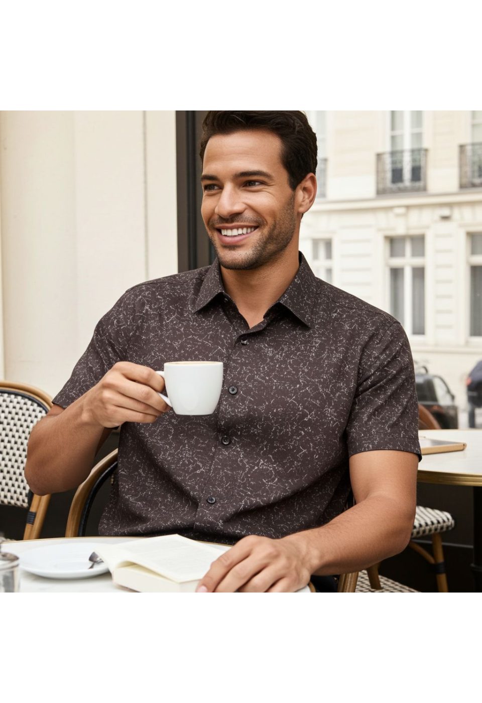 1051 CR K DIGITAL 006 Slim Fit Kısa Kol Dijital Baskılı Desenli Erkek Gömlek 3GMK311051006 - Giovanni Fratelli