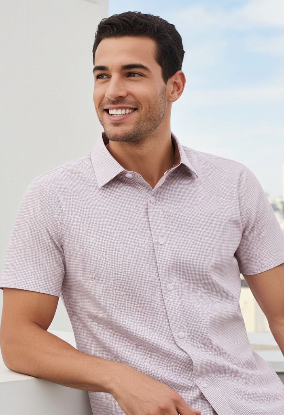 Slim Fit Kısa Kol Desenli Saten Erkek Gömlek 3GMK311053002
