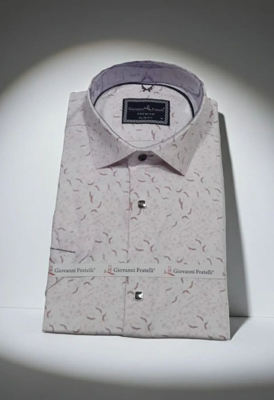 Slim Fit Kısa Kol Desenli Saten Erkek Gömlek 3GMK311054007